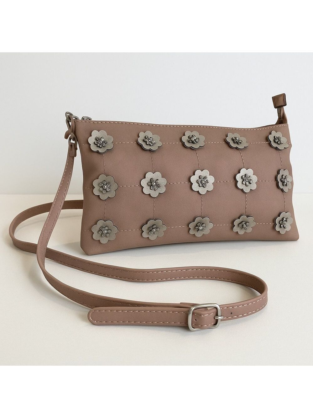 Marina Galanti Pink Nude Taupe Vegan Leather Floral Convertible Crossbody Purse